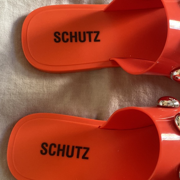 SCHUTZ Square Toe Lizzie Slide Studded Sandals Orange Silver Jelly Rubber New 10 - Picture 9 of 9